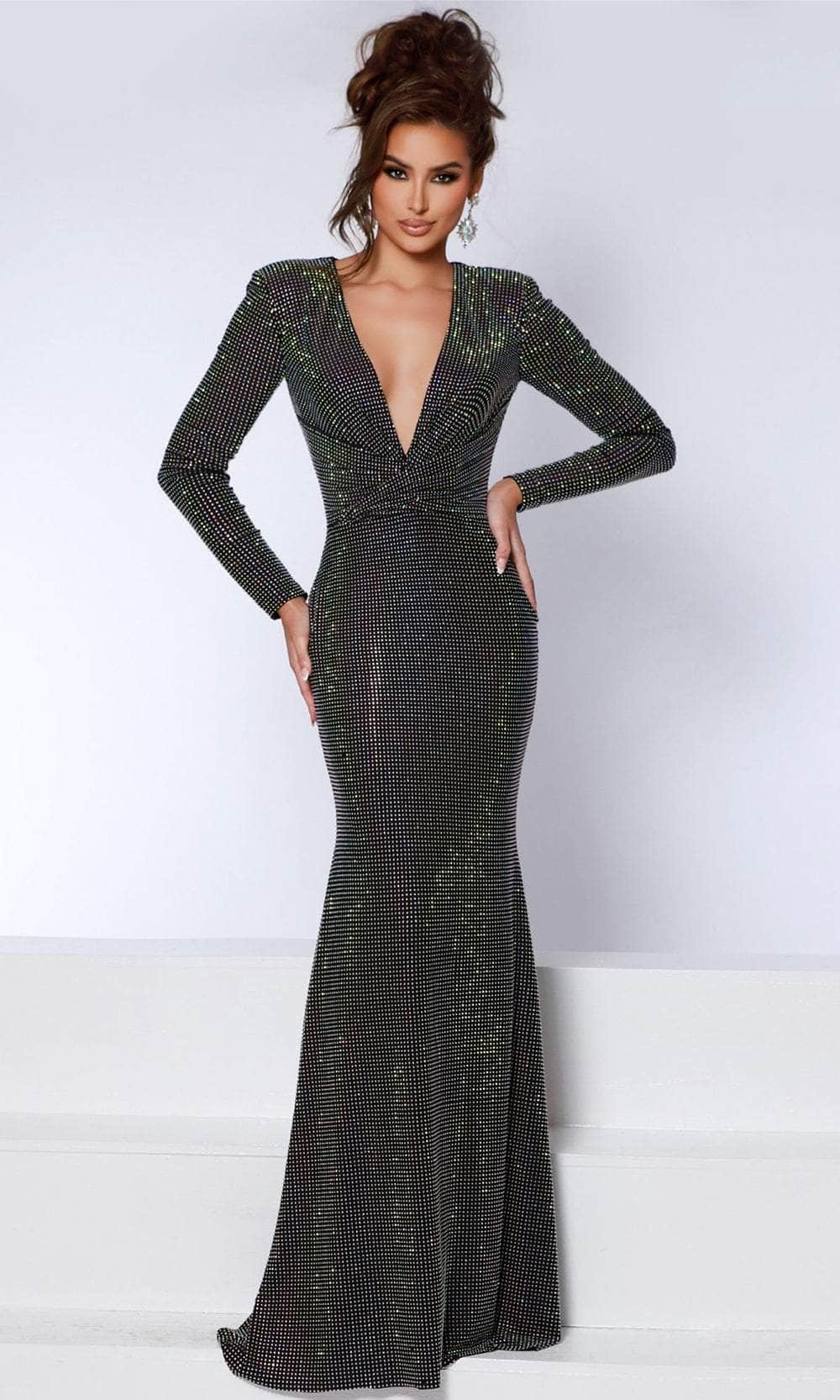 Johnathan Kayne 2901 - Rhinestone Jersey Evening Dress Evening Dresses 00 /  Black-Ab