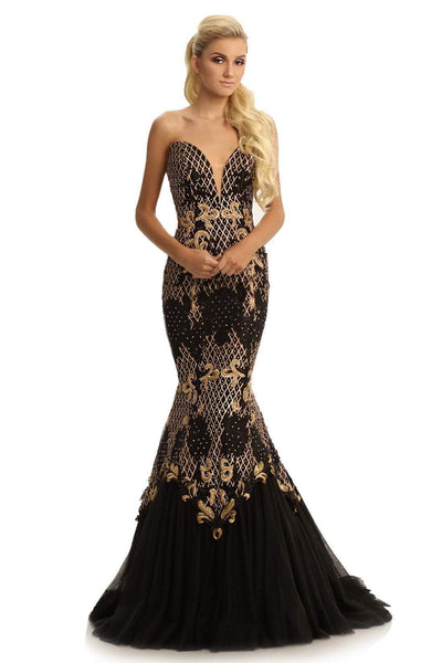 Johnathan Kayne - 9001 Dramatically Embellished Strapless Mermaid Gown Special Occasion Dress 0 / Black / Gold