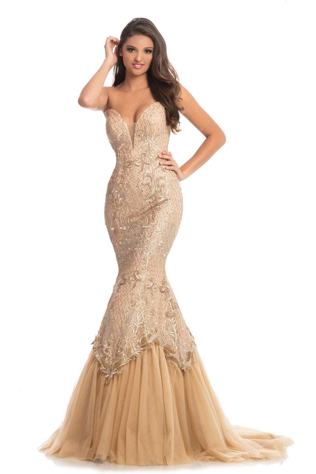 Johnathan Kayne - 9001 Dramatically Embellished Strapless Mermaid Gown Special Occasion Dress 0 / Gold
