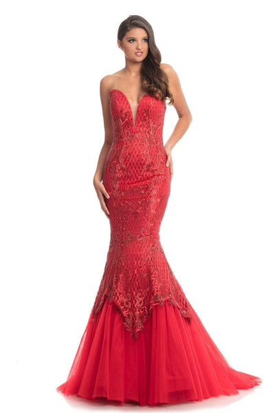 Johnathan Kayne - 9001 Dramatically Embellished Strapless Mermaid Gown Special Occasion Dress 0 / Red