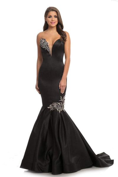 Johnathan Kayne - 9030 Plunging Sweetheart Rose Appliqued Gown Special Occasion Dress 0 / Black