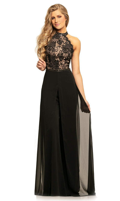 Johnathan Kayne - Beaded Lace Chiffon Jumpsuit with Overlay 9205 - 1 pc Black In Size 14 Available CCSALE 14 / Black
