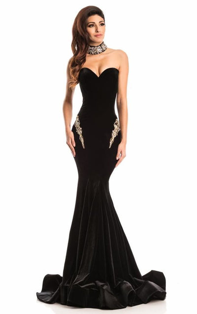 Johnathan Kayne - Art Deco Sweetheart Trumpet Gown 7226 CCSALE 10 / Black