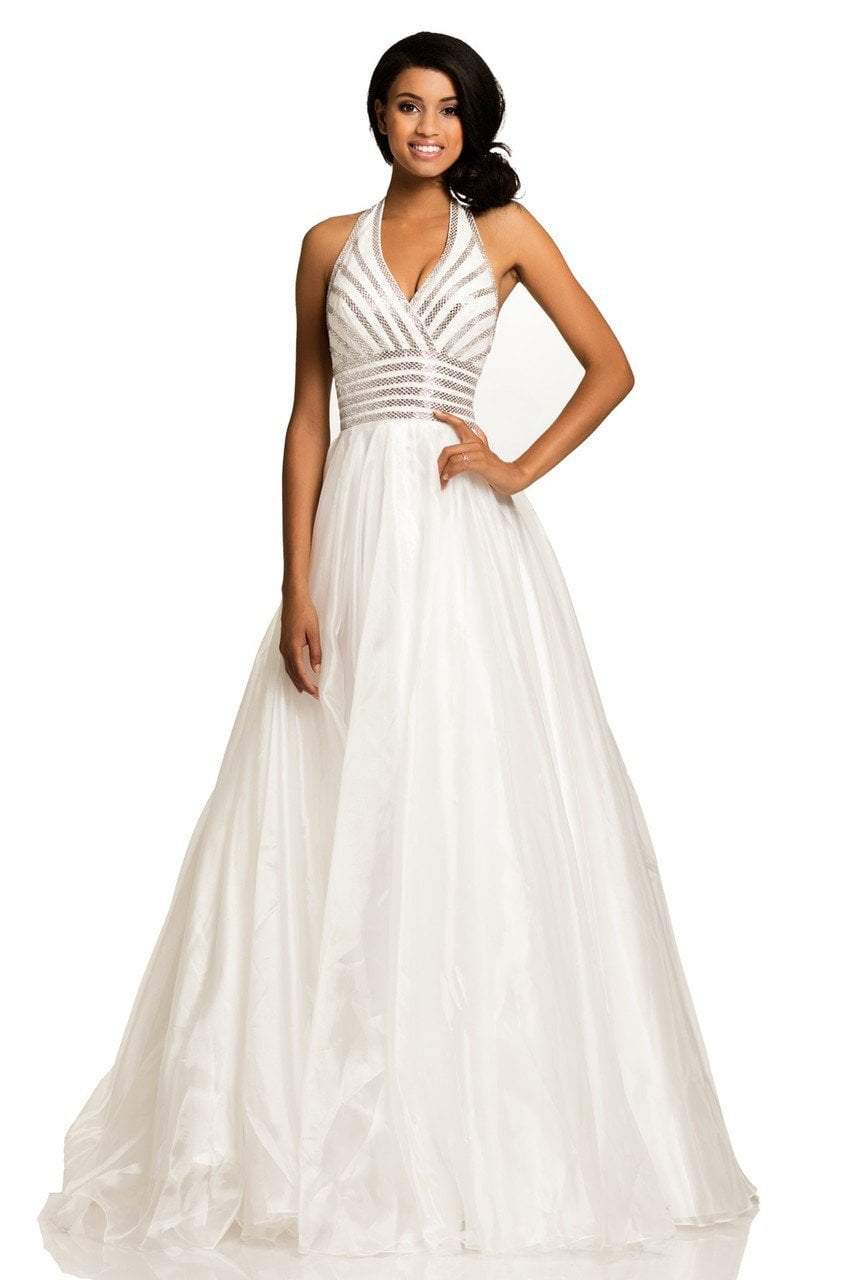 Johnathan Kayne Embellished Halter Evening Gown 8017 - 1 pc White In Size 4 Available CCSALE 4 / White