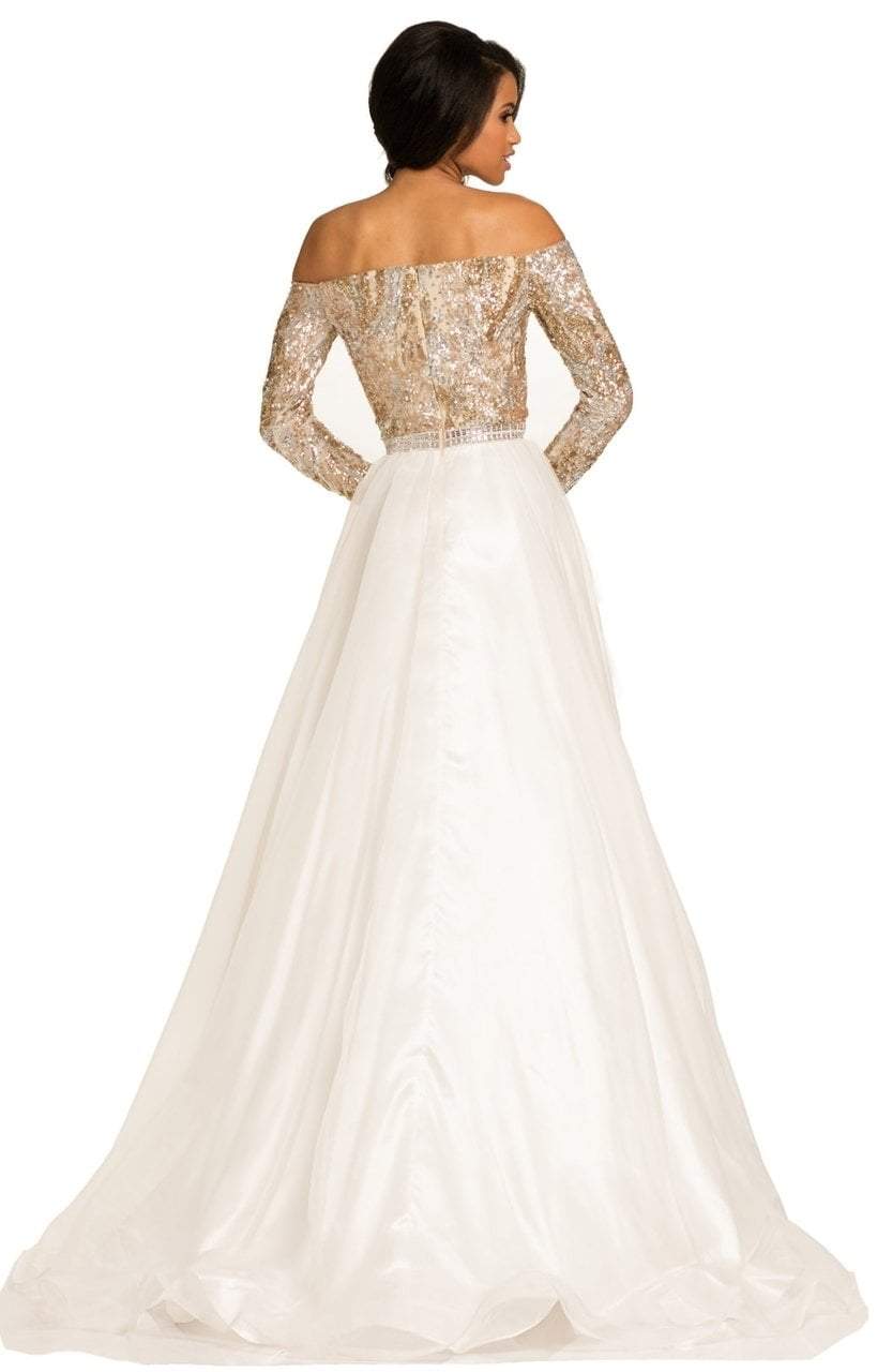 Johnathan Kayne - Sequined Off Shoulder Gossamer Ballgown - 1 pc Ivory/Champagne In Size 10 Available CCSALE 10 / Ivory/Champagne