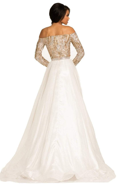 Johnathan Kayne - Sequined Off Shoulder Gossamer Ballgown - 1 pc Ivory/Champagne In Size 10 Available CCSALE 10 / Ivory/Champagne
