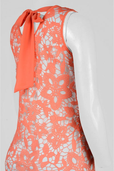 Jolibel - 117013 V Neck Lace Sheath Dress in Orange