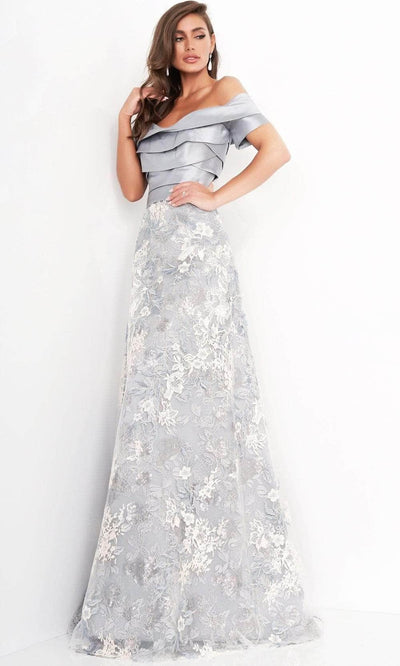 Jovani 02921SC - Short Sleeve Tiered Evening Gown Evening Dresses 24 / Grey Multi