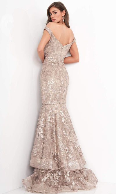 Jovani - 03264 Off Shoulder Sequined Lace Gown Evening Dresses