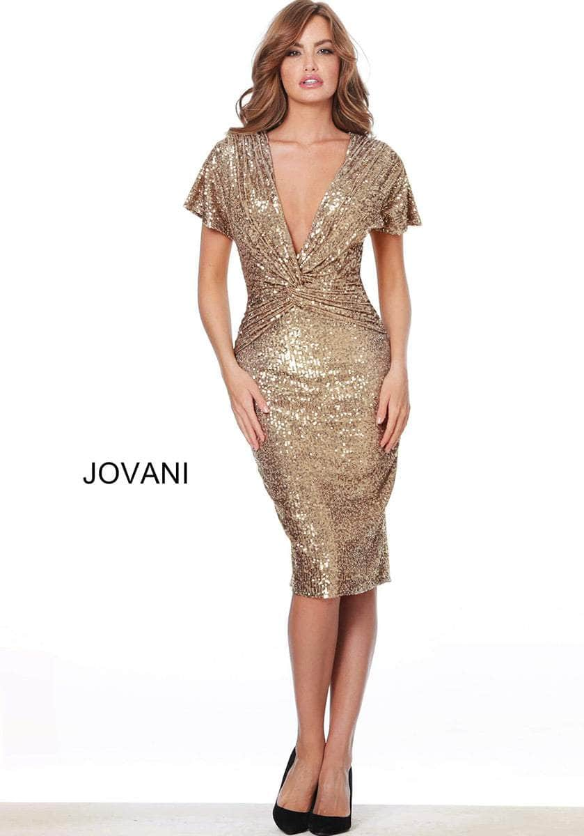 Jovani 03853ASC - Short Sleeve Knotted Waist Cocktail Dress Special Occasion Dress 6 