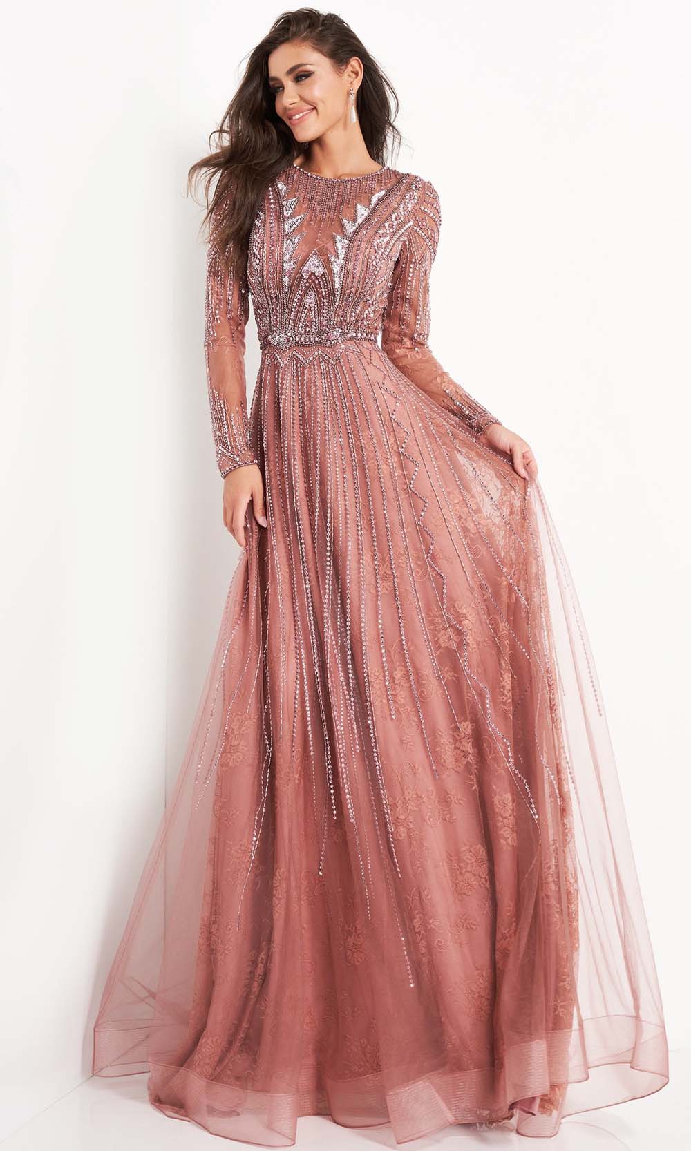 Jovani - Jewel Neck Beaded Evening Gown 04698SC In Pink