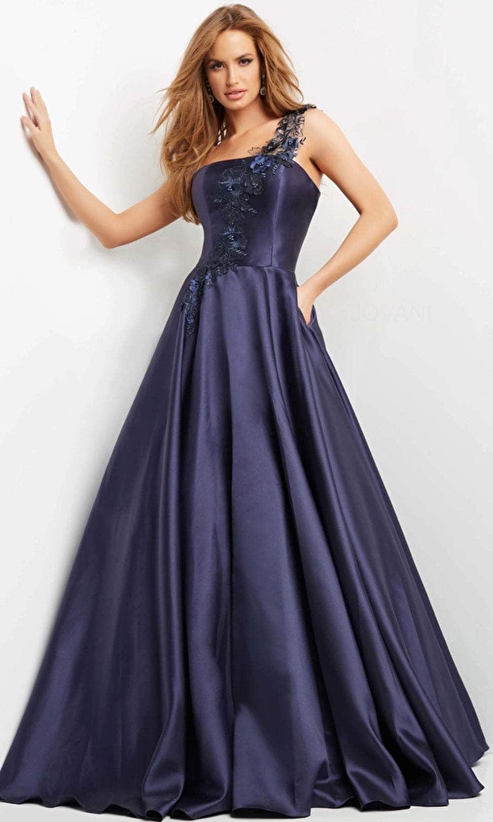 Jovani - A-Line Dress 04953SC In Blue