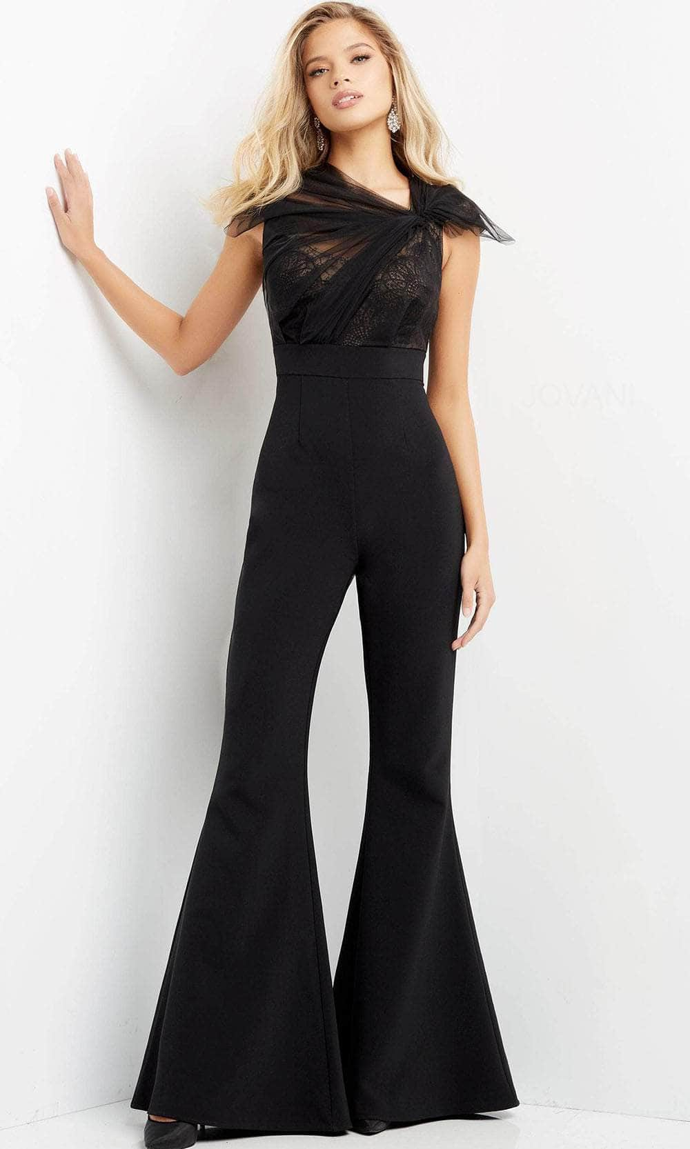 Jovani - Flared Jumpsuit 05676SC In Black