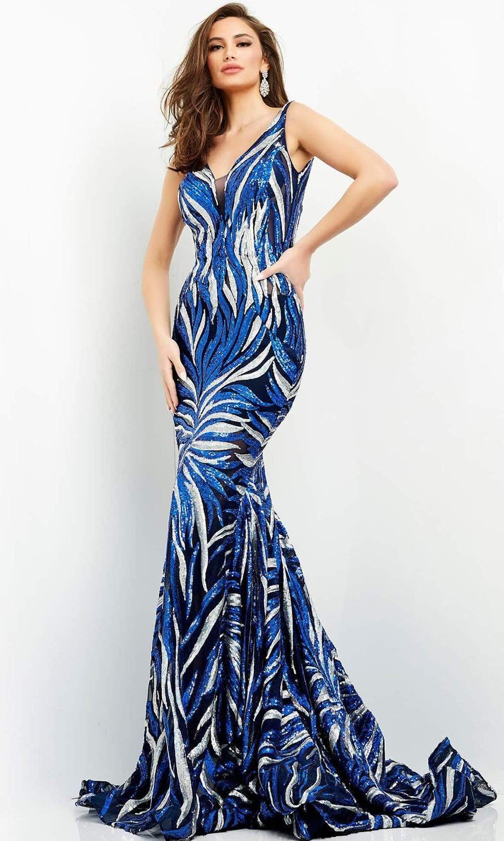 Jovani - 06153 Sequin Plunging V Neck Trumpet Dress Prom Dresses