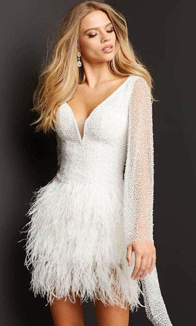 Jovani 07236 - Embellished Long Sleeve Short Dress Special Occasion Dress