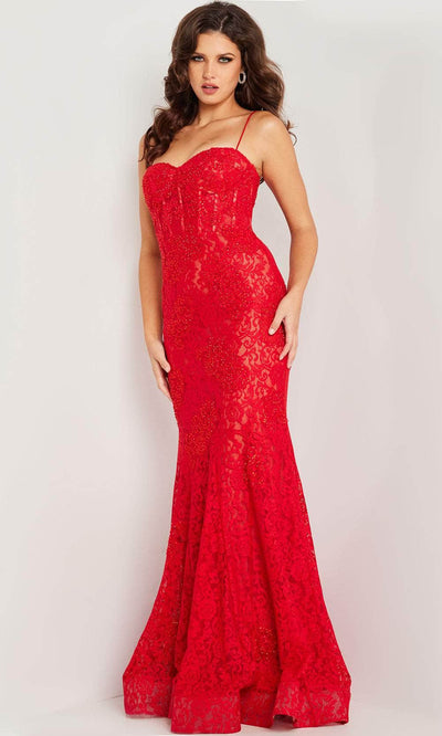 Jovani 07499 - Beaded Lace Prom Dress Special Occasion Dress 00 / Red