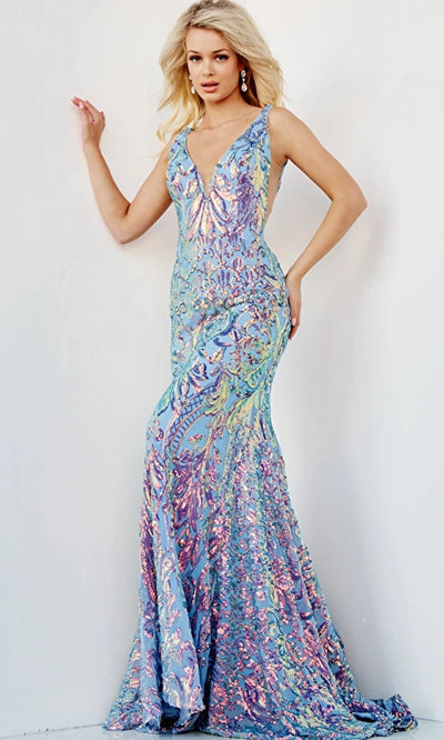 Jovani 08099 - Iridescent V-Neck Evening Gown Evening Dresses