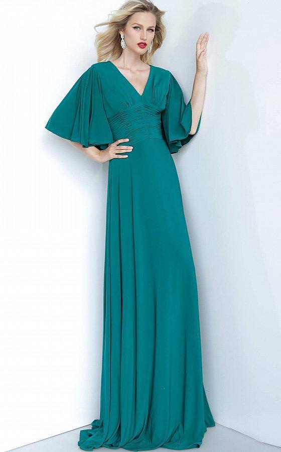 Jovani - 1547 V-Neck Jersey Maxi Dress Mother of the Bride Dresses 0 / Emerald