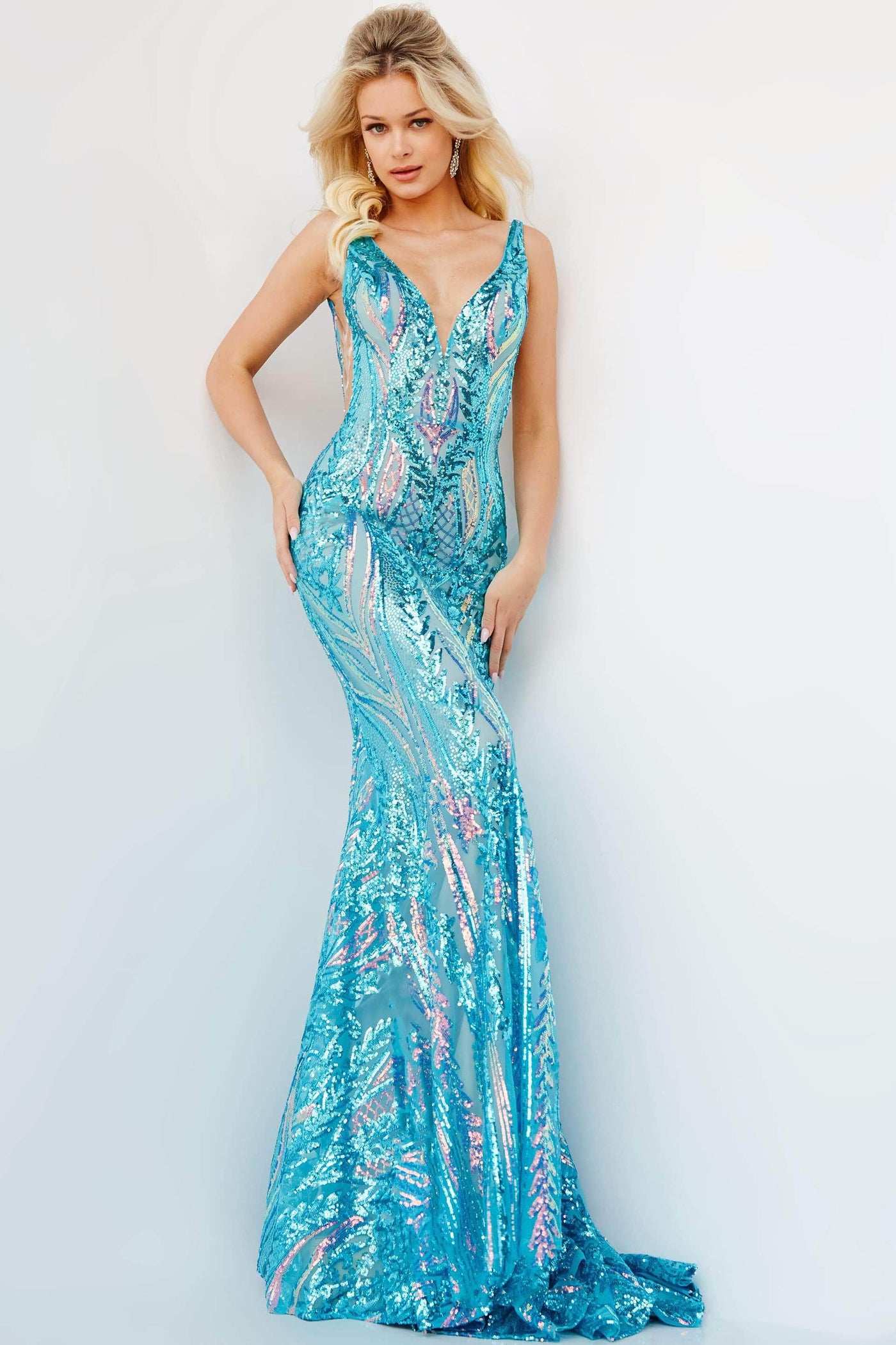 Jovani - Sequin Dress 22770SC In Blue and Multi-Color
