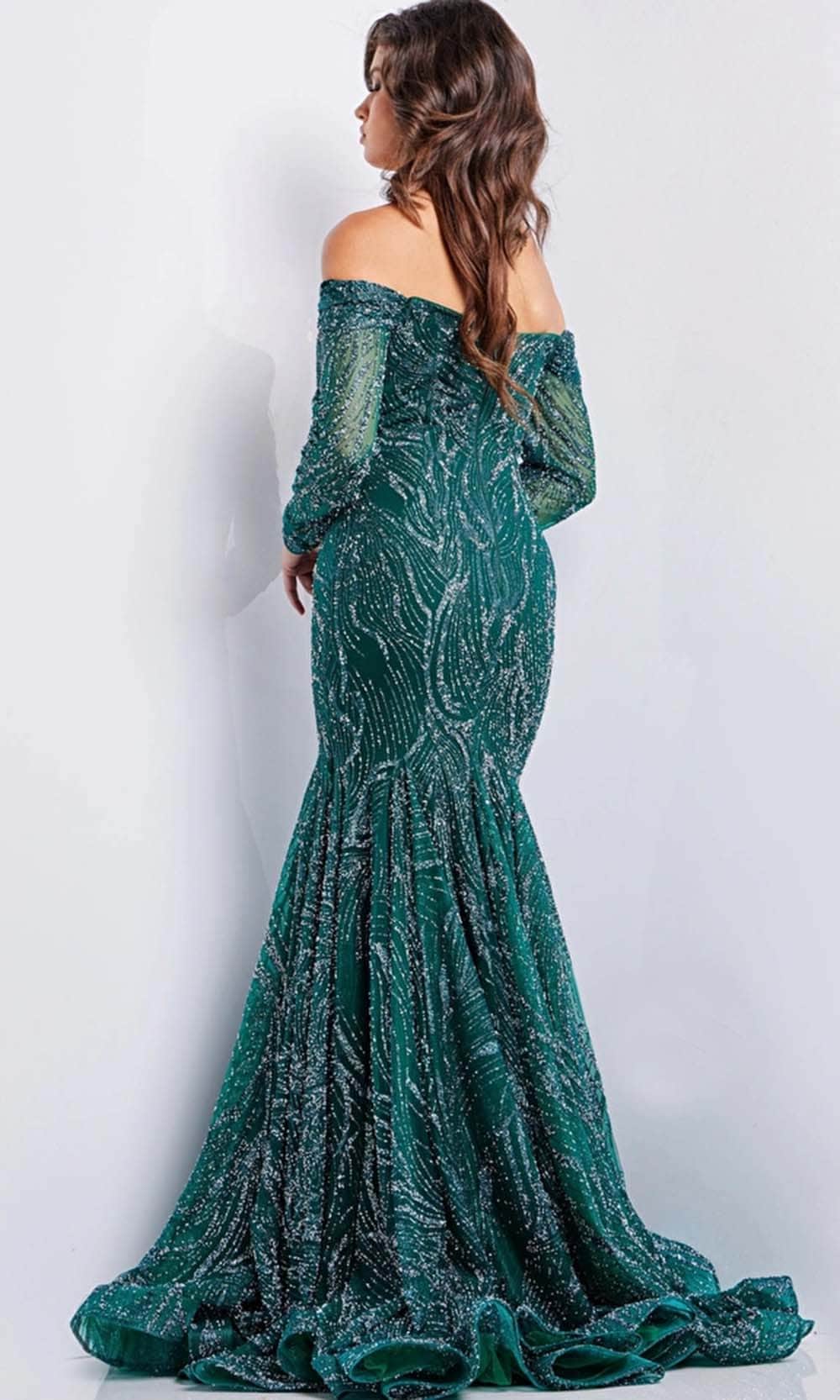 Jovani 22858 - Long Trumpet Dress - Strapless, Embellished, Sheer Long Sleeves, Midrise Back, Concealed Zipper Closure, Sweep Train 22 / Navy/Silver Jovani 22858 - Long Trumpet Dress - Strapless, Embellished, Sheer Long Sleeves, Midrise Back, Concealed Zipper Closure, Sweep Train 22 / Navy/Silver