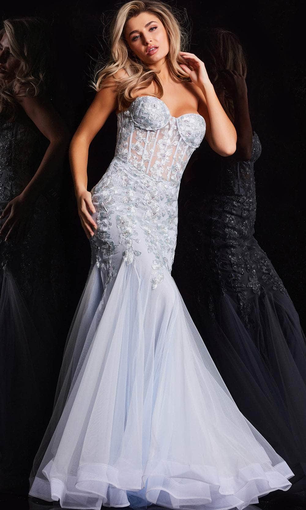 Jovani 22924 - Laced Sweetheart Mermaid Prom Gown Special Occasion Dress 00 / Light-Blue