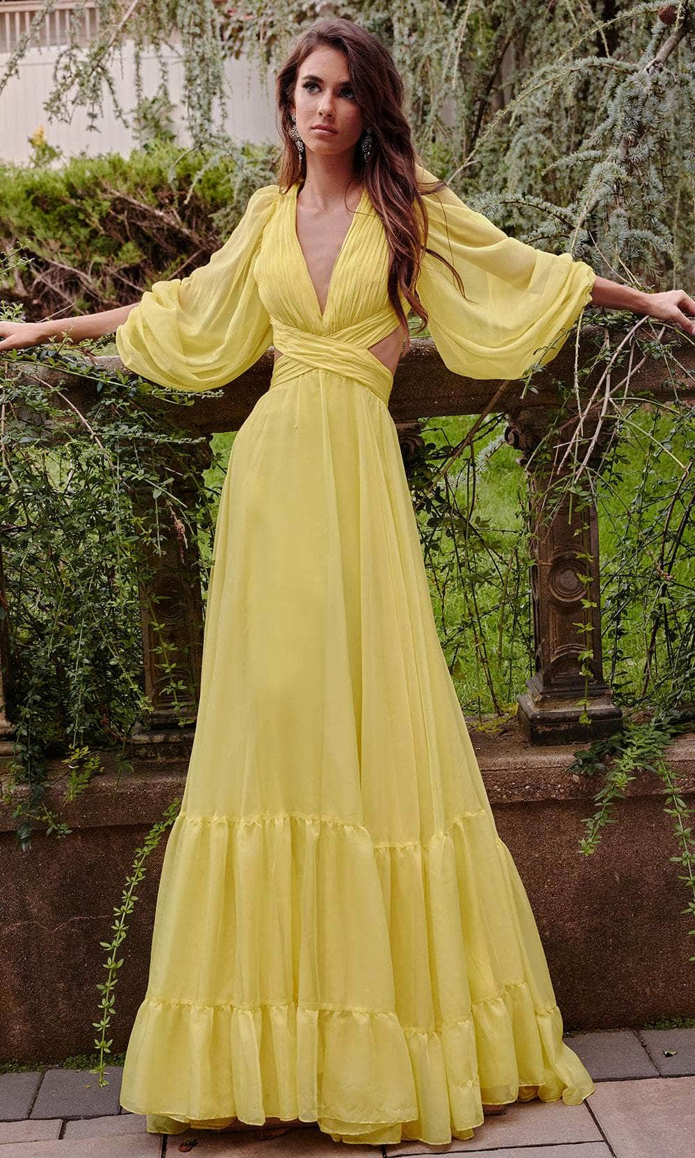 Jovani 23325 - Bishop Sleeve A-Line Prom Gown Evening Dresses 00 / Yellow