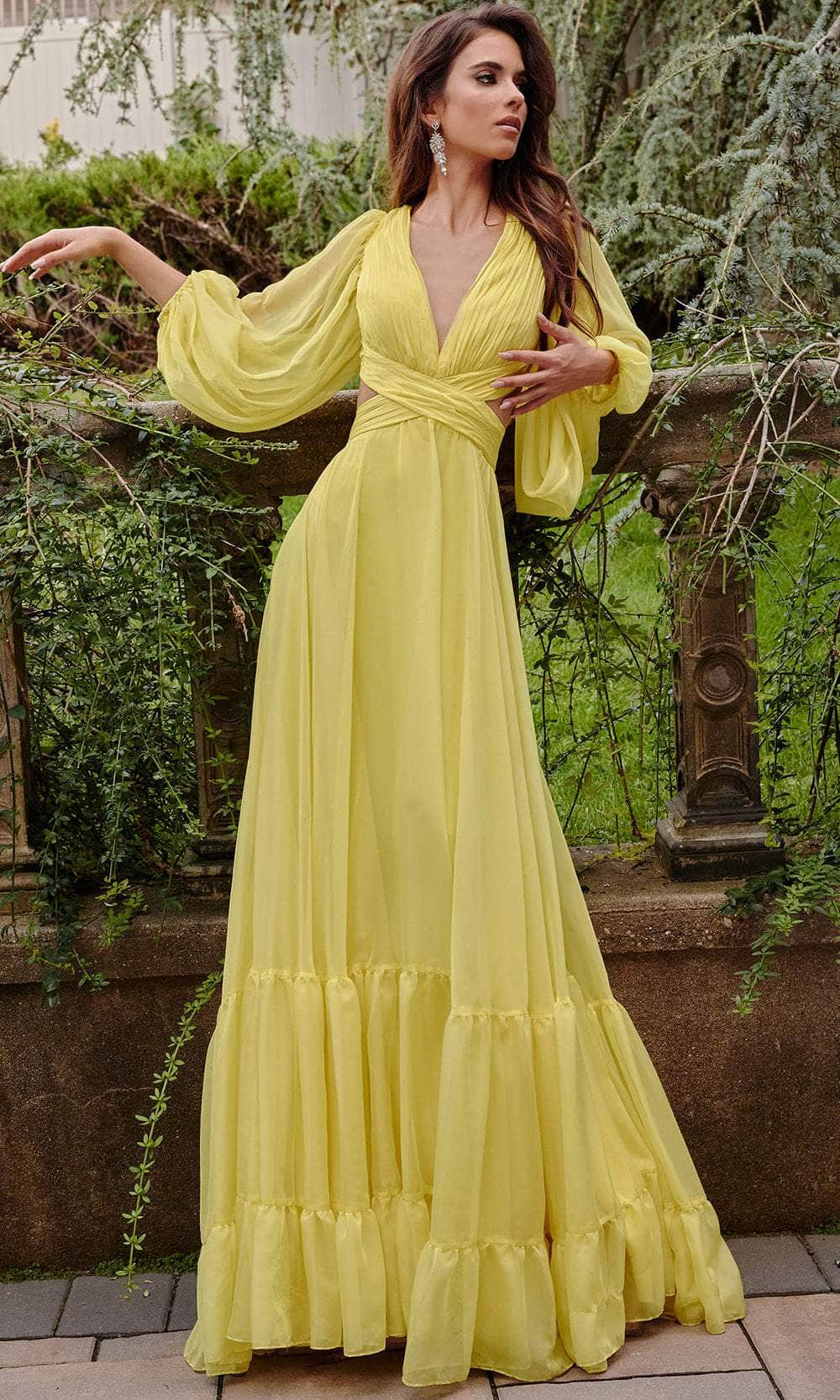 Jovani - A-Line Dress 23325SC In Yellow