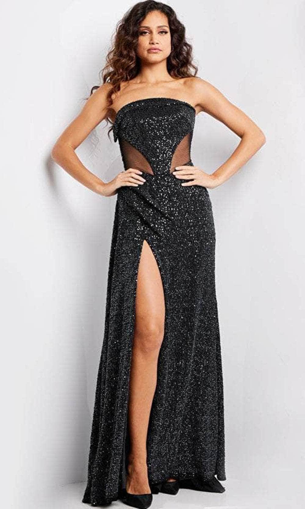 Jovani 23388 - Illusion Side Strapless Evening Gown Special Occasion Dress 00 / Black