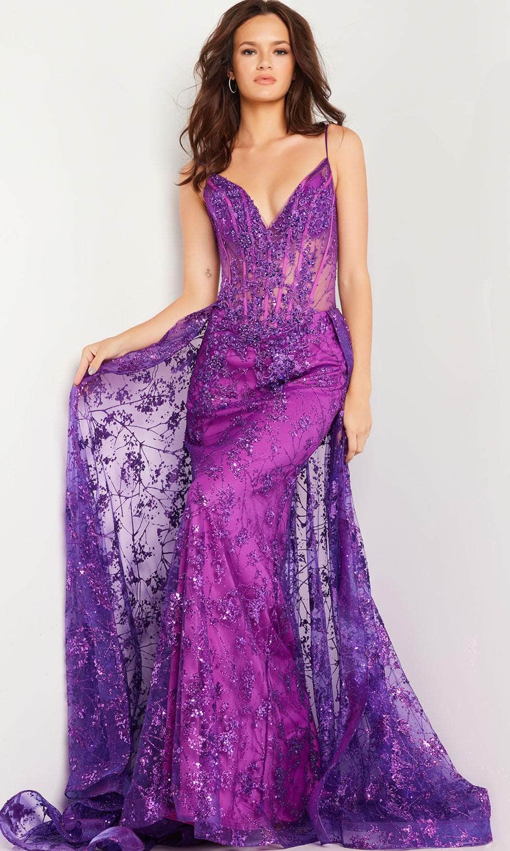 Jovani 23530 - Embellished Tulle Prom Dress with Overskirt Special Occasion Dress 00 / Amethyst