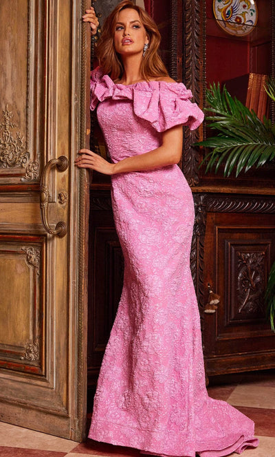 Jovani 23847 - Floral Off-Shoulder Evening Dress Special Occasion Dress 00 / Pink