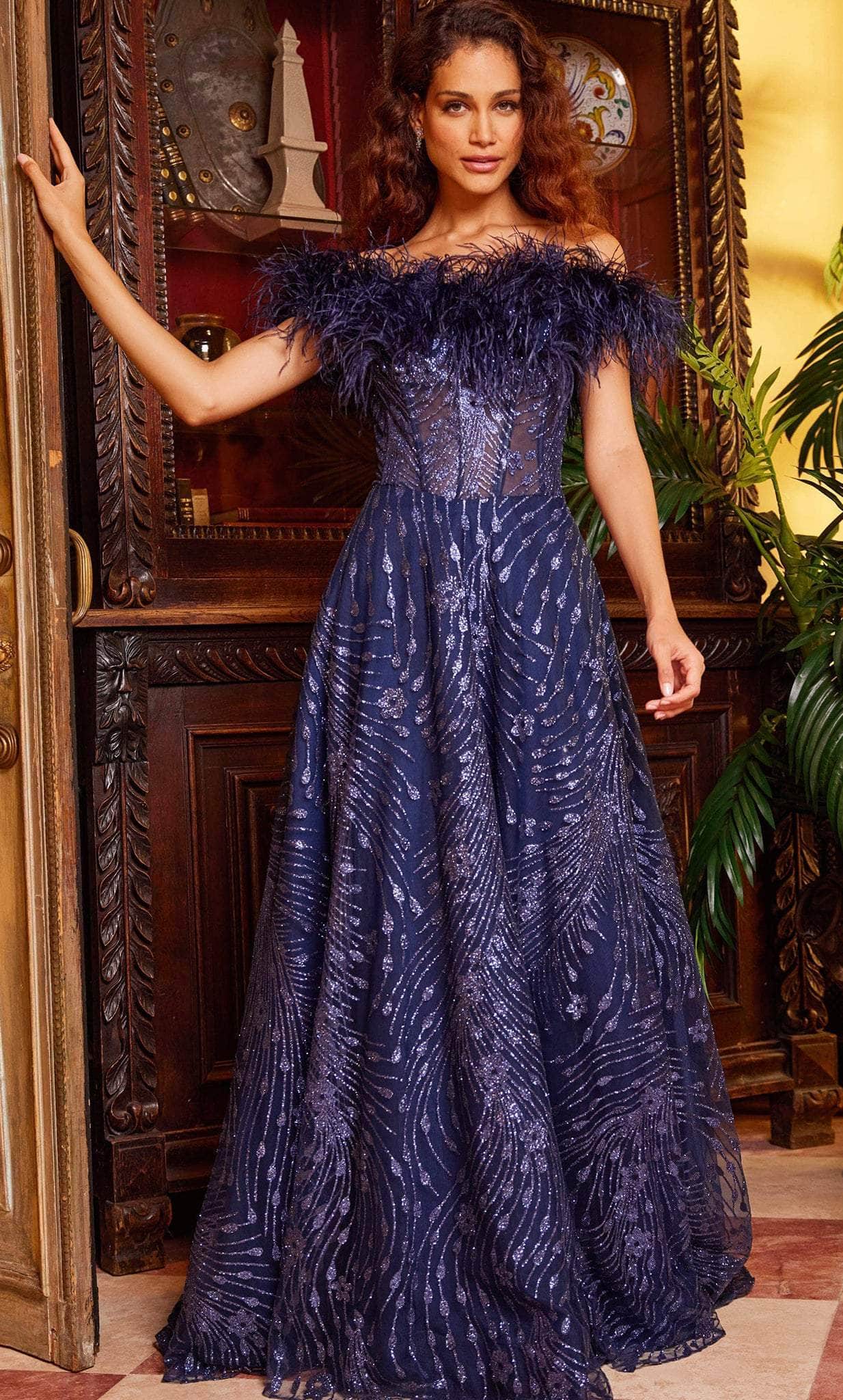 Jovani 23884 - Feather Off-Shoulder Prom Dress Special Occasion Dress