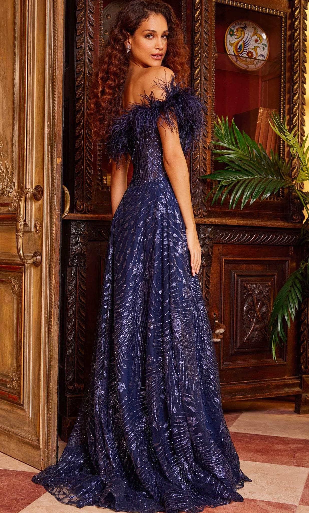Jovani 23884 - Feather Off-Shoulder Prom Dress Special Occasion Dress