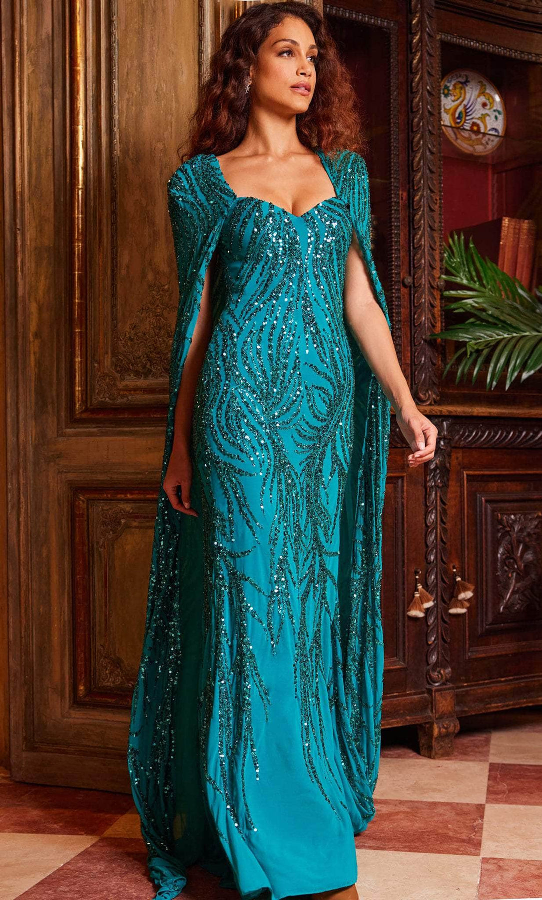 Jovani 23891 - Long Cape Sequin Evening Dress Special Occasion Dress