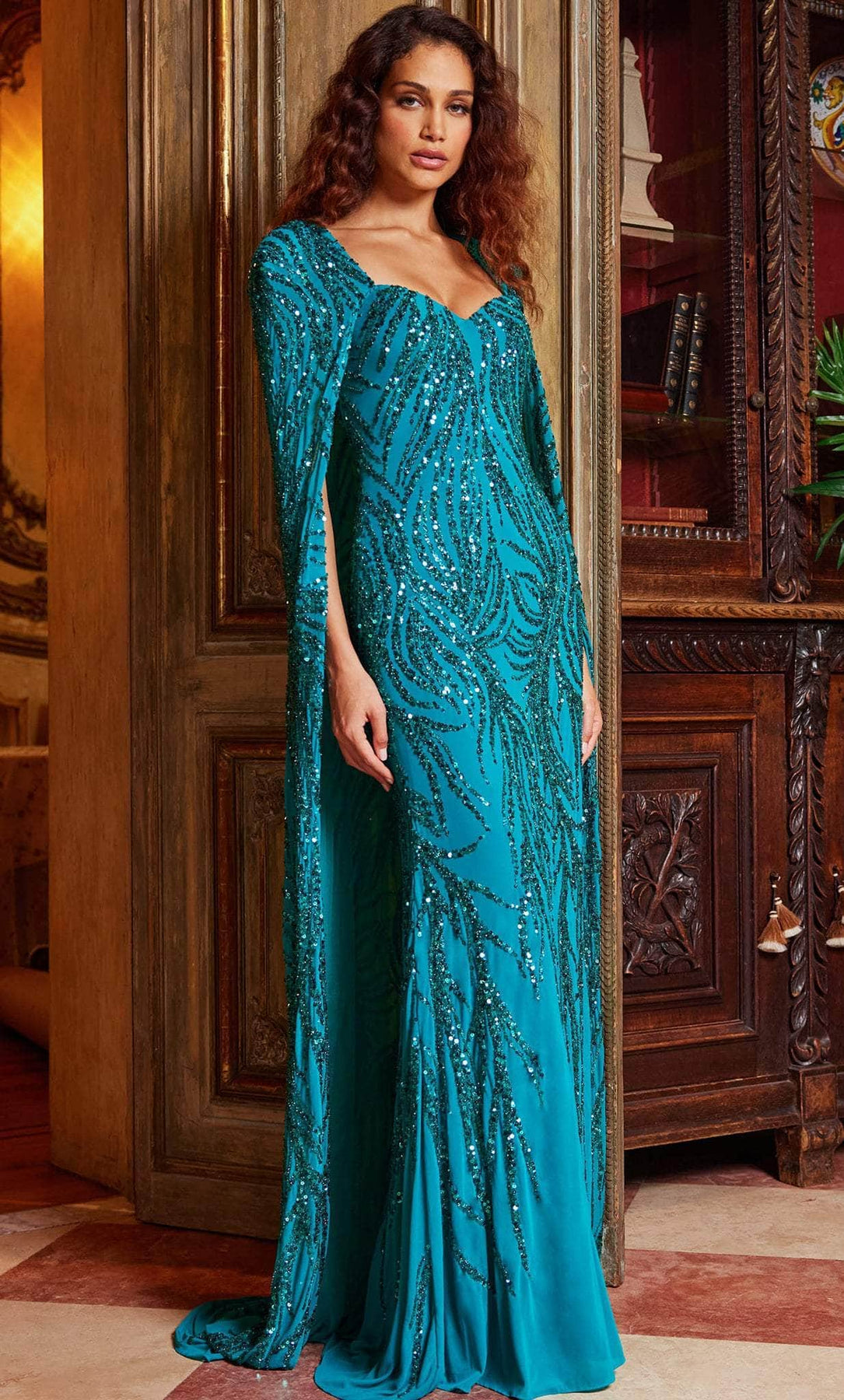Jovani 23891SC - Sequin Caped Evening Dress ADASA Jovani 23891SC - Sequin Caped Evening Dress ADASA