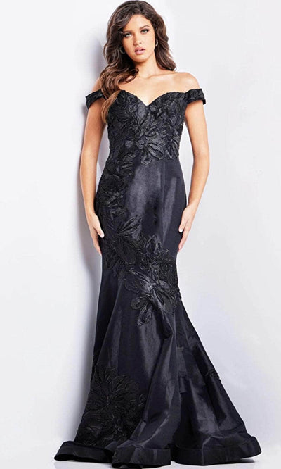 Jovani 23928 - Embroidered Off-Shoulder Evening Dress Special Occasion Dress 00 / Black