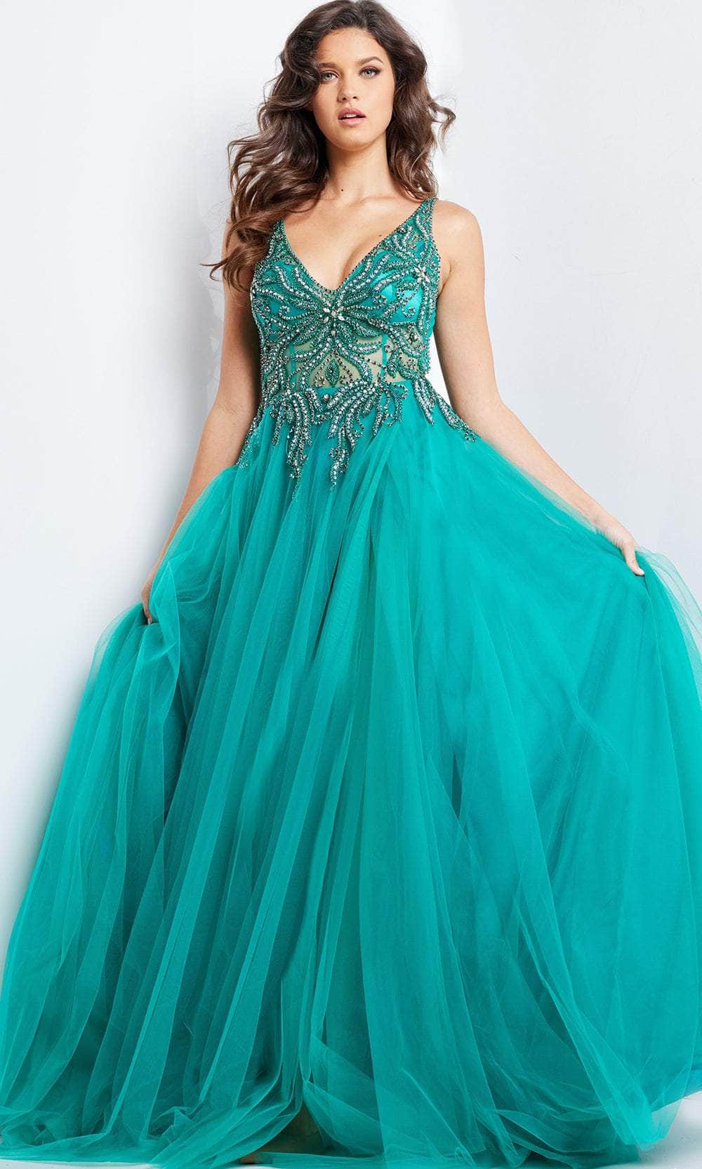 Jovani 23962 - V-Neck Embellished Ballgown with Slit Special Occasion Dresses