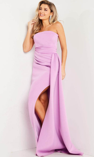 Jovani 24012 - Pleated Waist Prom Dress with Slit Special Occasion Dress 00 / Lilac