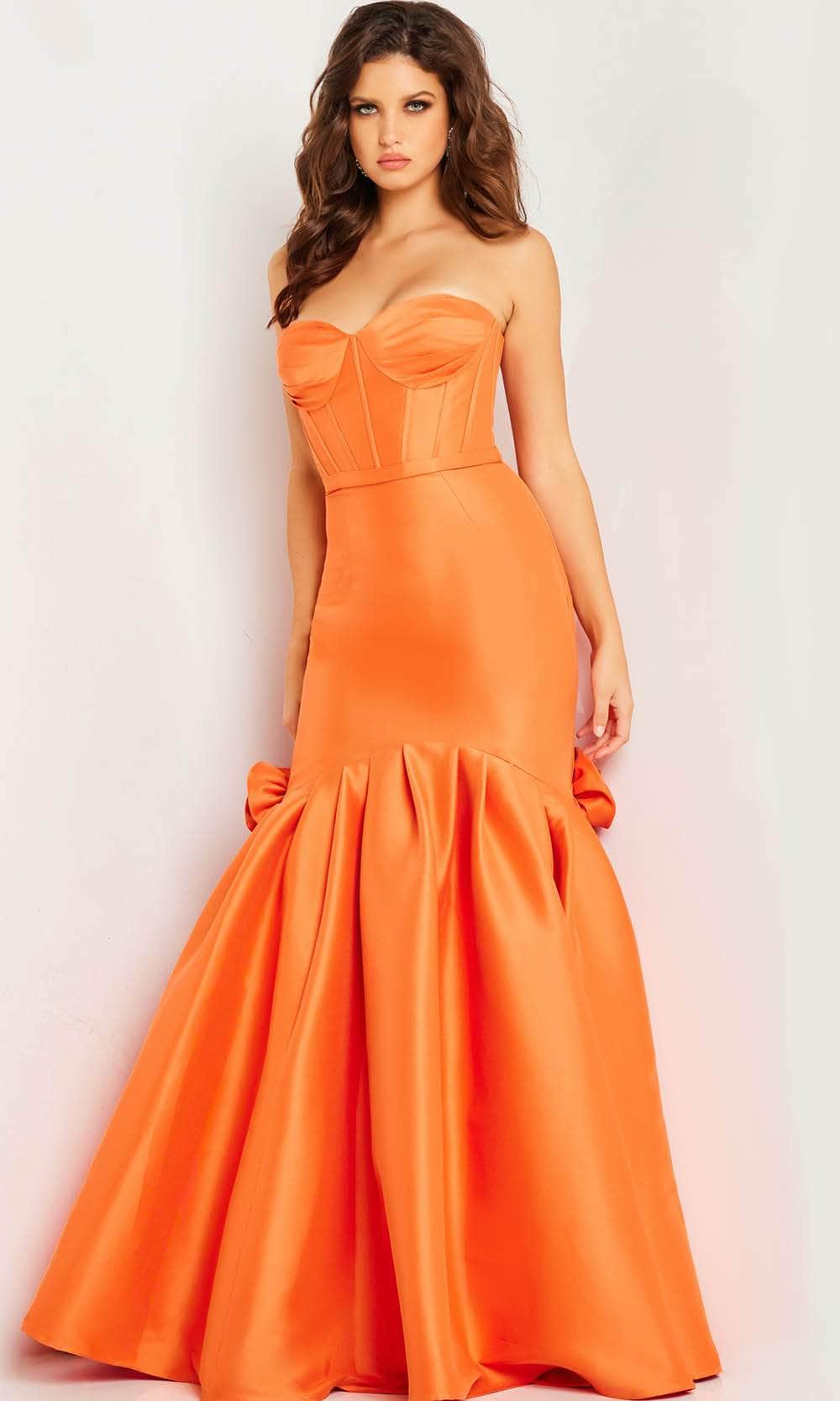 Jovani 24613 - Sweetheart Rosette Mermaid Prom Gown Special Occasion Dress 00 / Orange