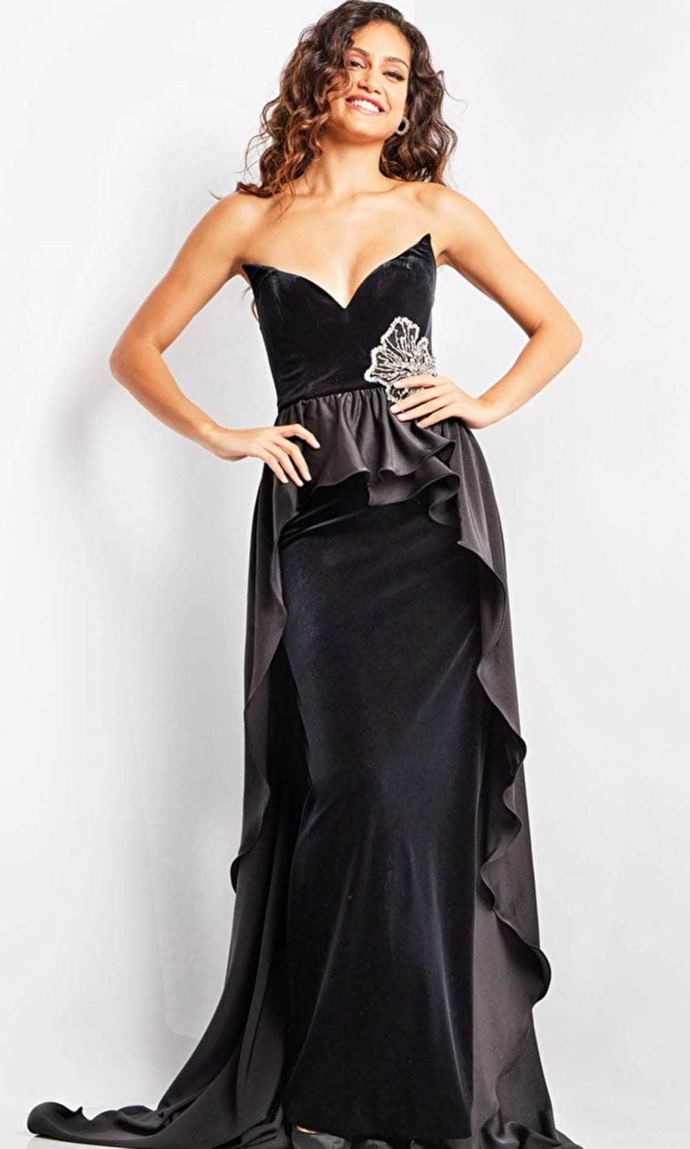 Jovani 24631 - Strapless Velvet Evening Dress Special Occasion Dress 00 / Black