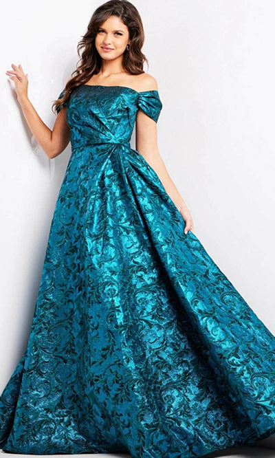 Jovani 25665 - Off Shoulder Jacquard Print Evening Gown Special Occasion Dresses