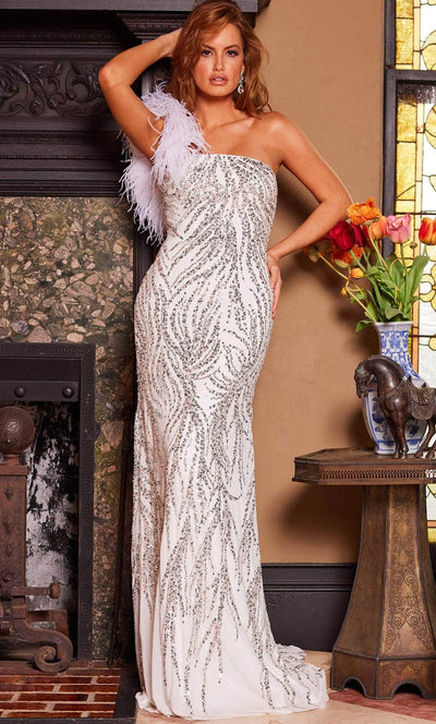 Jovani 25690 - Feather Strap Sequin Prom Dress Special Occasion Dress