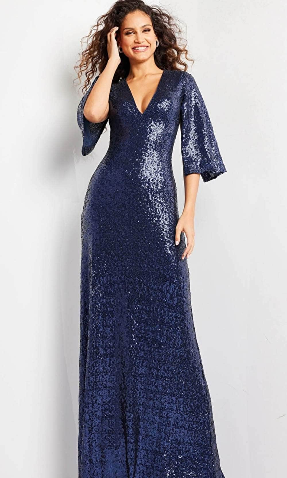 Jovani 25753 - Deep V-Neck Shimmer Evening Gown Special Occasion Dresses