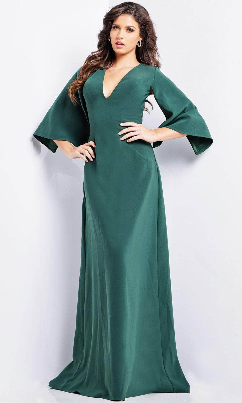 Jovani 25754 - Cape Sleeve V-Neck Evening Dress Special Occasion Dress 00 / Hunter