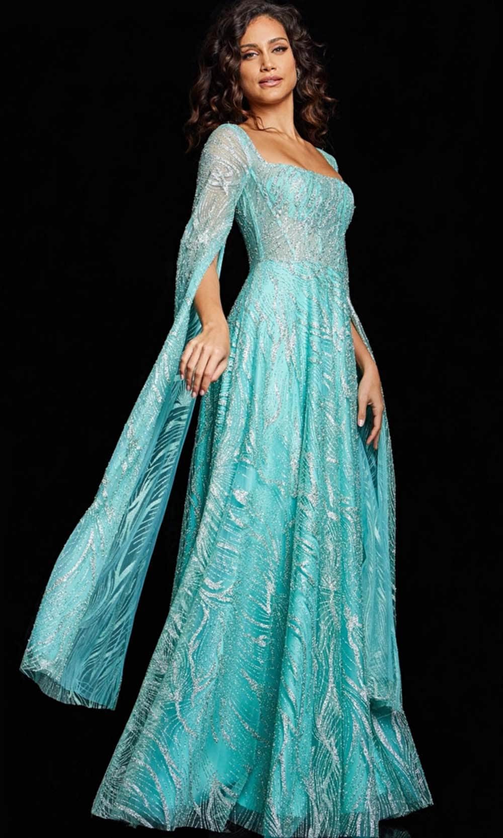 Jovani 25811 - Cascade Sleeve Glitter Evening Dress Special Occasion Dresses