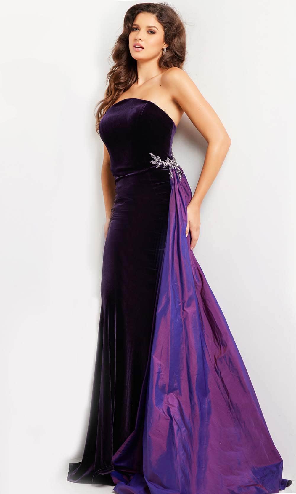 Jovani 26116 - Brooch Cascade Velvet Prom Dress Special Occasion Dresses