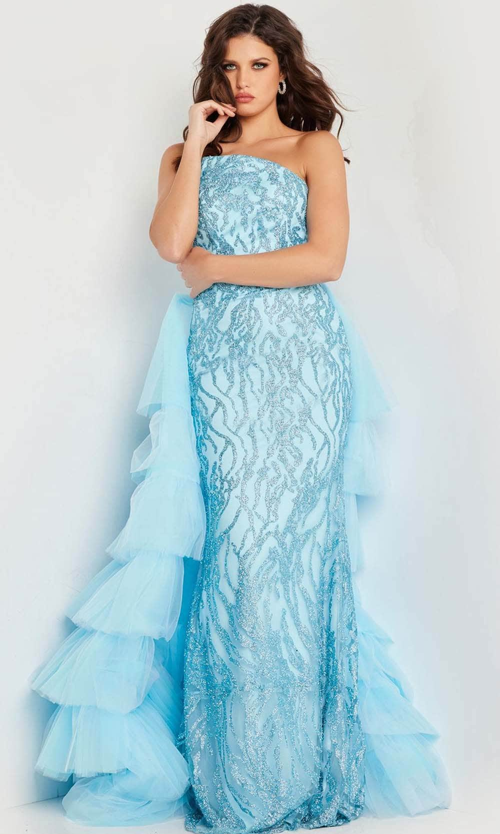 Jovani 26119 - Glitter Embellished Overskirt Prom Dress Special Occasion Dress 00 / Turquoise