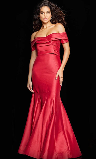 Jovani 26187 - Pleated Trumpet Evening Dress Special Occasion Dress 00 / Red