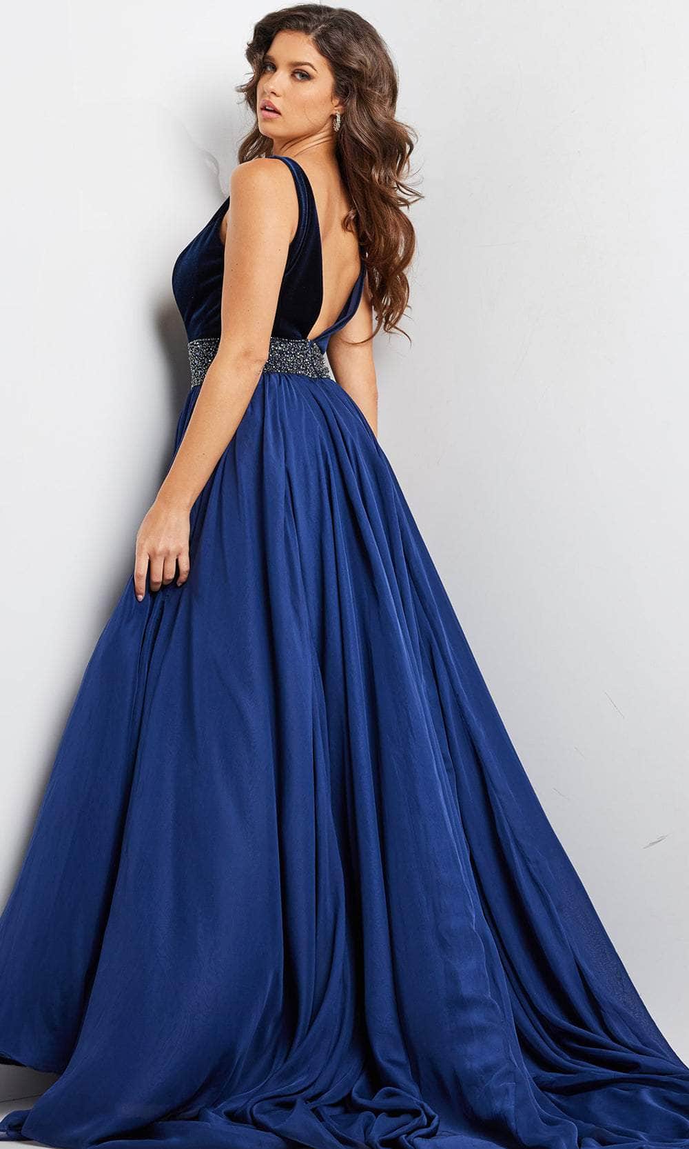 Jovani 26201 - Long Velvet/Chiffon A-Line Dress - Sleeveless, Velvet Bodice, Illusion Inset, Beaded Waist, V-Open Back, Concealed Zipper Closure, Jovani 26201 - Long Velvet/Chiffon A-Line Dress - Sleeveless, Velvet Bodice, Illusion Inset, Beaded Waist, V-Open Back, Concealed Zipper Closure,