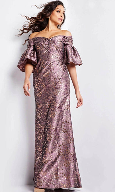 Jovani 26258 - Off Shoulder Metallic Floral Evening Gown Special Occasion Dresses