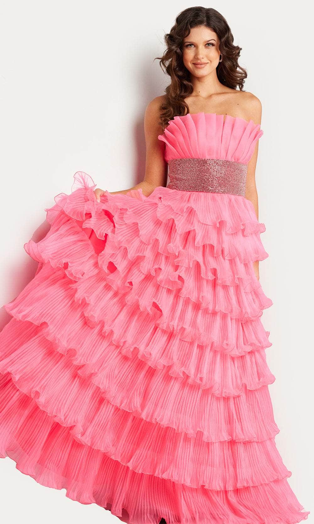 Jovani 26314 - Strapless Ruffled Prom Dress Special Occasion Dress 00 / Hot Pink